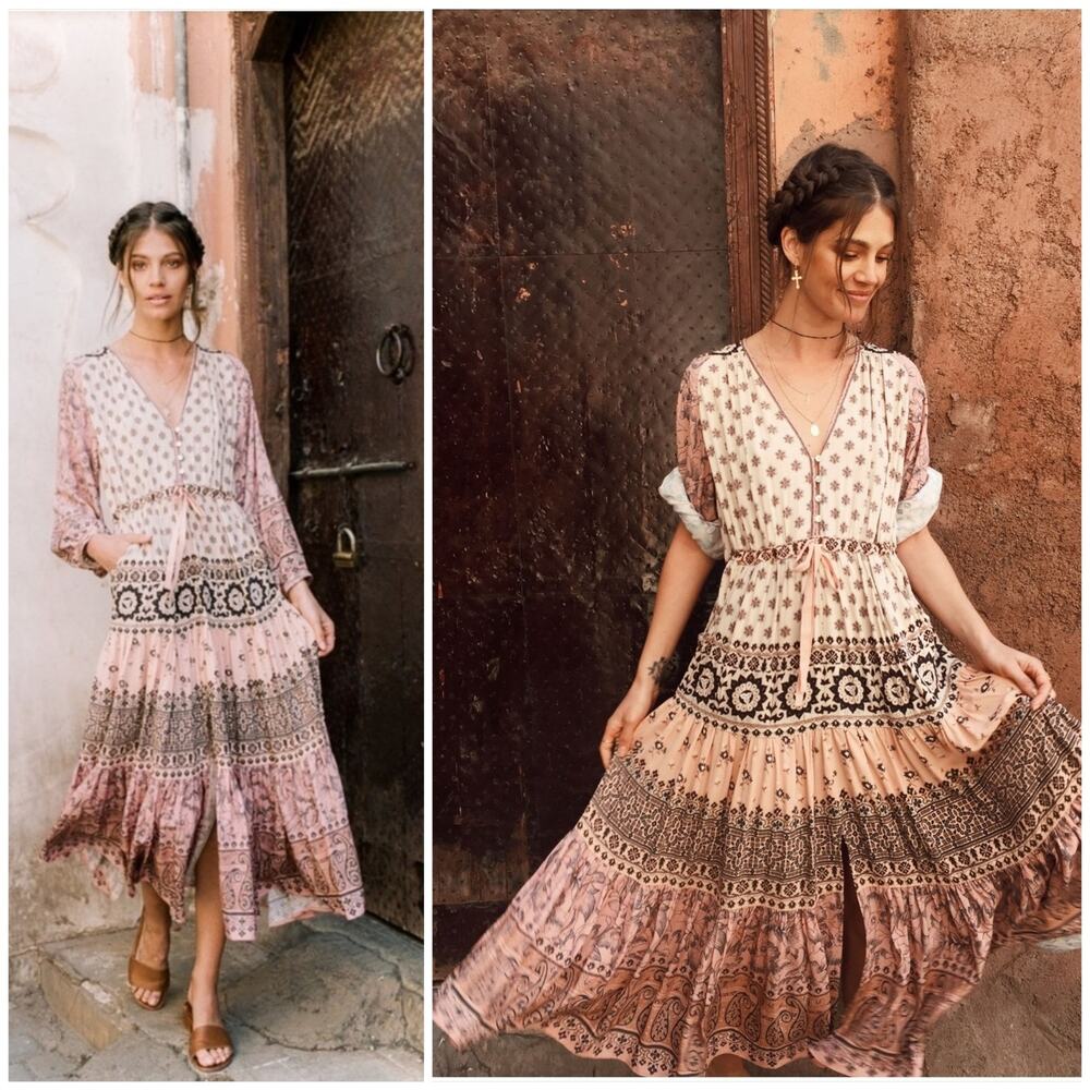 Spell Pink and Brown Maxi Dress